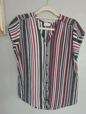 Liz Claiborne Black,Pink, White & Red Striped Button-Down Top